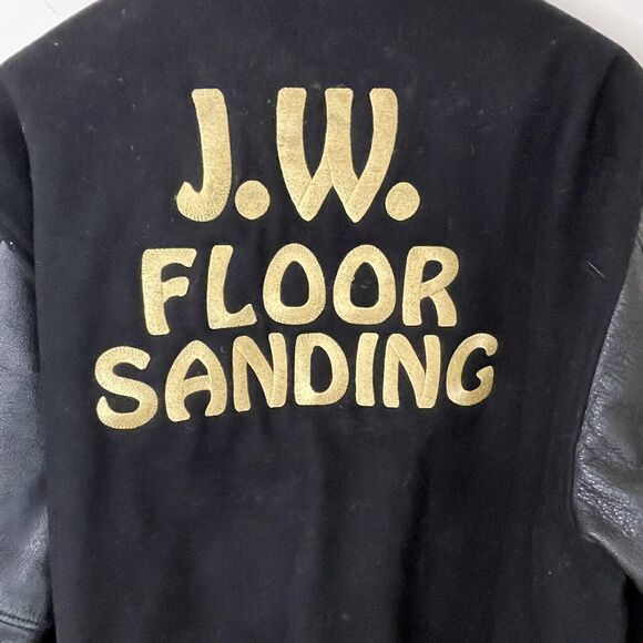 VTG 80s Varsity Letterman Wool/Leather Bomber Jacket Floor Sanding Trade Men XL - Picture 3 of 14